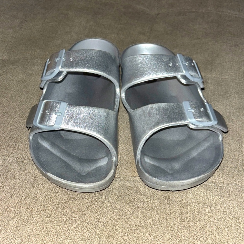 MIA Metallic Silver Buckle Sandals